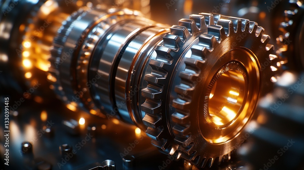 Poster close-up view of intricate gears and mechanisms. high-tech machinery components in motion