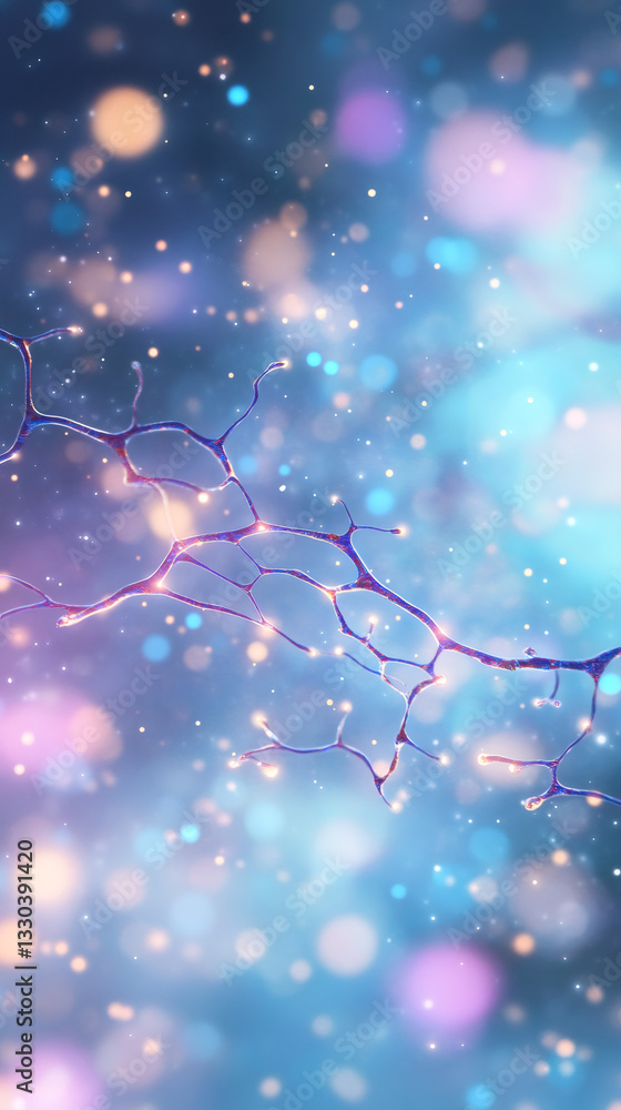 Aufkleber Complex network of neurons exchanging electrical signals, forming a network in a digital space full of energy