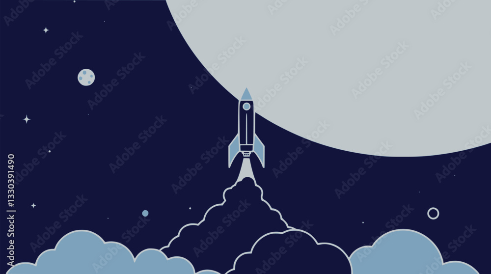 Aufkleber outline illustration of a rocket launch minimal space exploration vector design.