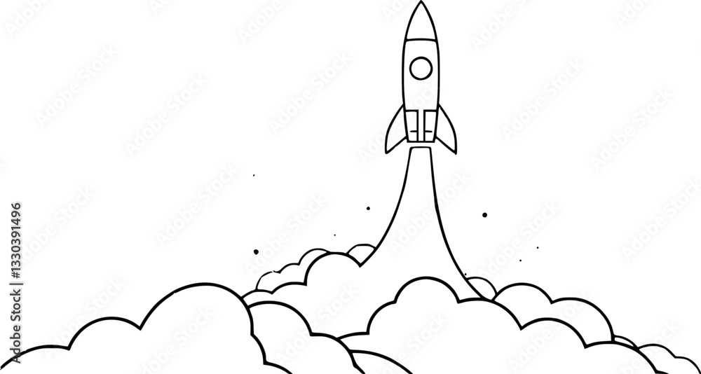 Poster outline illustration of a rocket launch minimal space exploration vector design.