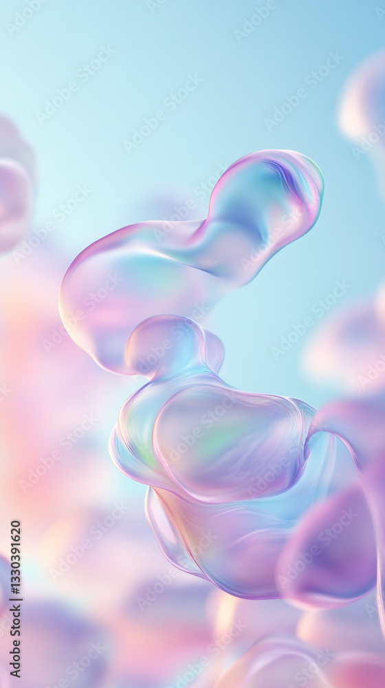 Poster holographic iridescent fluid shapes create an abstract pastel background with a modern, futuristic a