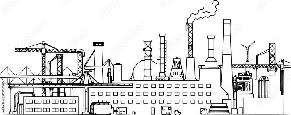 Aufkleber outline illustration of a smart factory with iot technology minimal industrial automation vector des