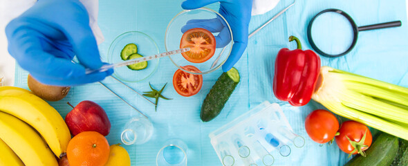 laboratory testing of different food products. Selective focus.