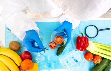 laboratory testing of different food products. Selective focus.