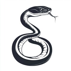 Fototapeta premium Snake illustration shows reptile with tongue out, coiled on a white background