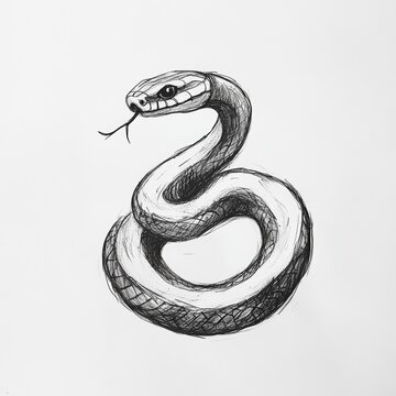 Snake illustration showing serpent with tongue sticking out, artistic drawing with dark shading on a plain background