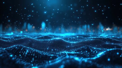 Abstract digital landscape with glowing particles. (1)