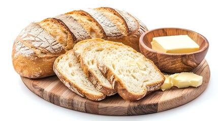 Naklejka premium toasted bread with butter on white background