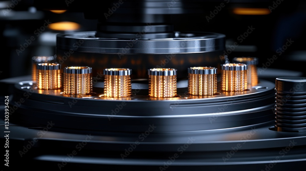 Poster close-up view of precision-engineered mechanical components, showcasing intricate gears and bearings