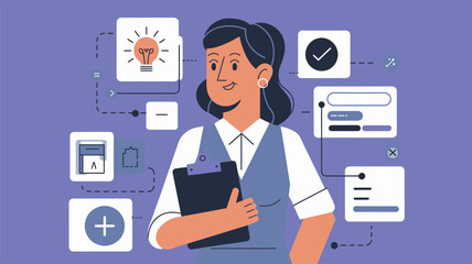 Confident businesswoman manages complex project workflows