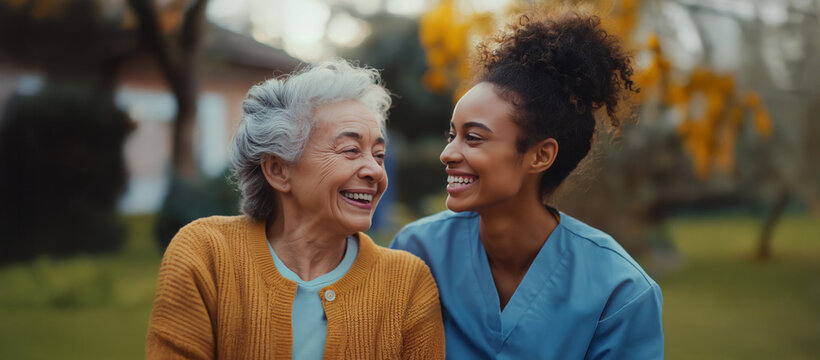 A home health care worker assists an elderly woman in her home / Healthcare aide / Medical assistant