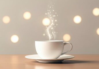 White cup with steaming hot beverage, creating a cozy atmosphere