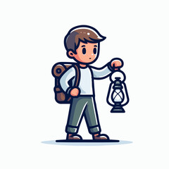 Fototapeta premium vector illustration of a person carrying a lantern lamp