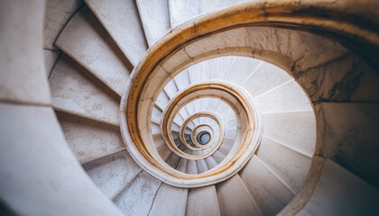 Obraz premium View from above a spiral staircase revealing its intricate curves and smooth surfaces, emphasizing unique architectural features and design
