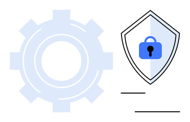 Gear and shield lock icon representing system mechanics and security. Ideal for technology, data protection, cybersecurity, privacy, software engineering, digital safety, and system integrity themes