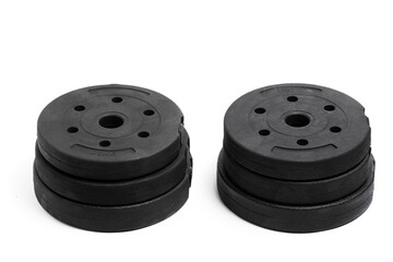 Dumbbell details on white background. closeup.