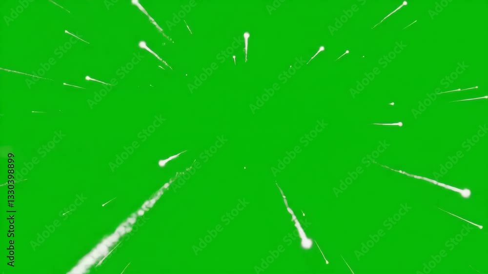 Poster radial white light streaks on green screen background. star burst effect for video editing. motion g
