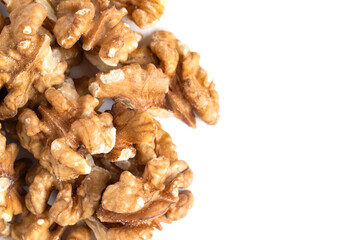 Walnuts isolated on white background with copy space for your text.