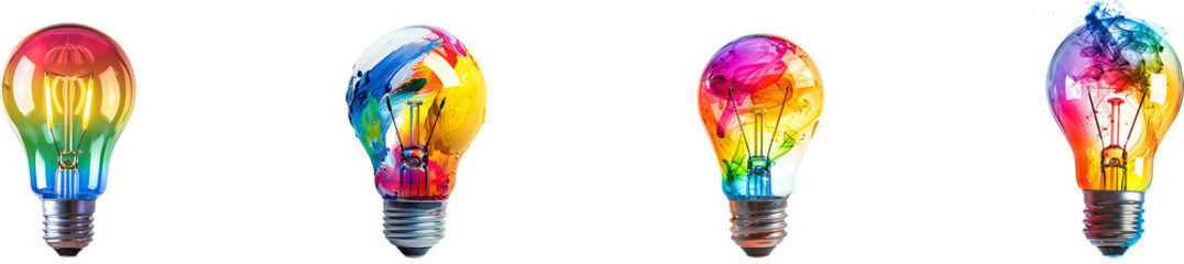 Bulb with colors floating inside on transparent background collection set