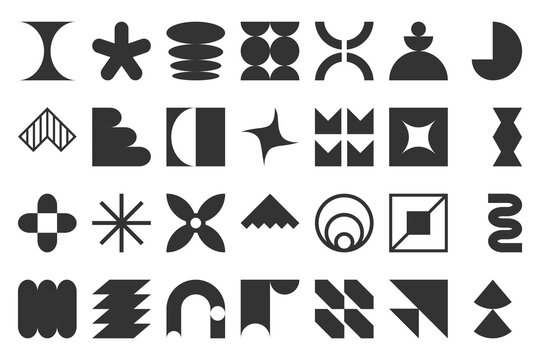 Collection of black abstract geometric shapes in a brutalist design style