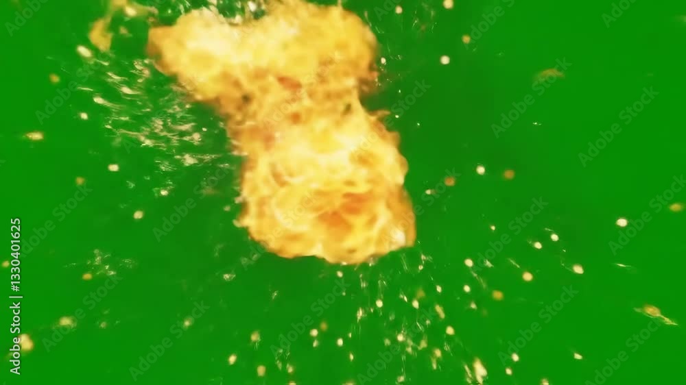 Poster explosion effect on green screen background. golden burst with sparks and particles. special effect 