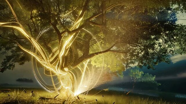 Goldene Lichtstr&ouml;me explodieren aus einer Quelle