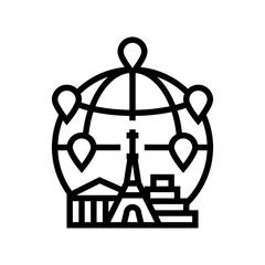 globe with landmarks geographical discoveries line icon vector illustration