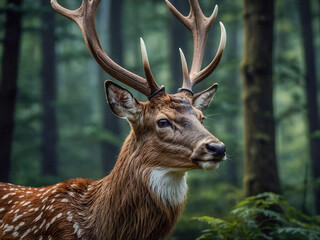 Realistic illustration of a deer head with detailed antlers, capturing beauty and grace in its expression.