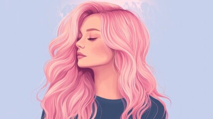 Pastel pink haired girl profile art