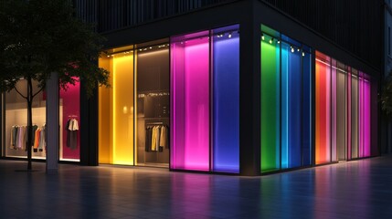 Obraz premium Vibrant Urban Nightlife with Illuminated Storefronts