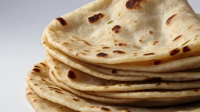 Tortilla. Freshly stacked flatbreads on a isolated white background. Freshly made flatbreads stacked. Roti, Chapati. 