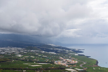 La Palma island Canary island archipelago Spain cloudy landscape of Los Llanos and Tazacorte from...