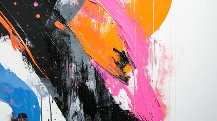 Abstract painting with vibrant, bold strokes of color, showcasing a dynamic interplay of paint textures and hues.