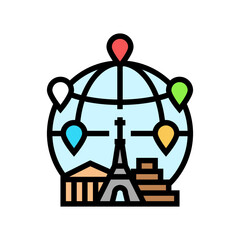 globe with landmarks geographical discoveries color icon vector illustration