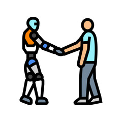human robot interaction social robotics color icon vector illustration