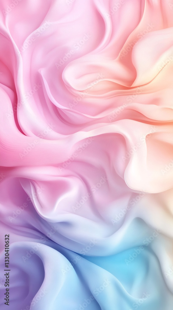 Poster Abstract pastel colored silk fabric flowing and waving with smooth folds creating a delicate and elegant texture