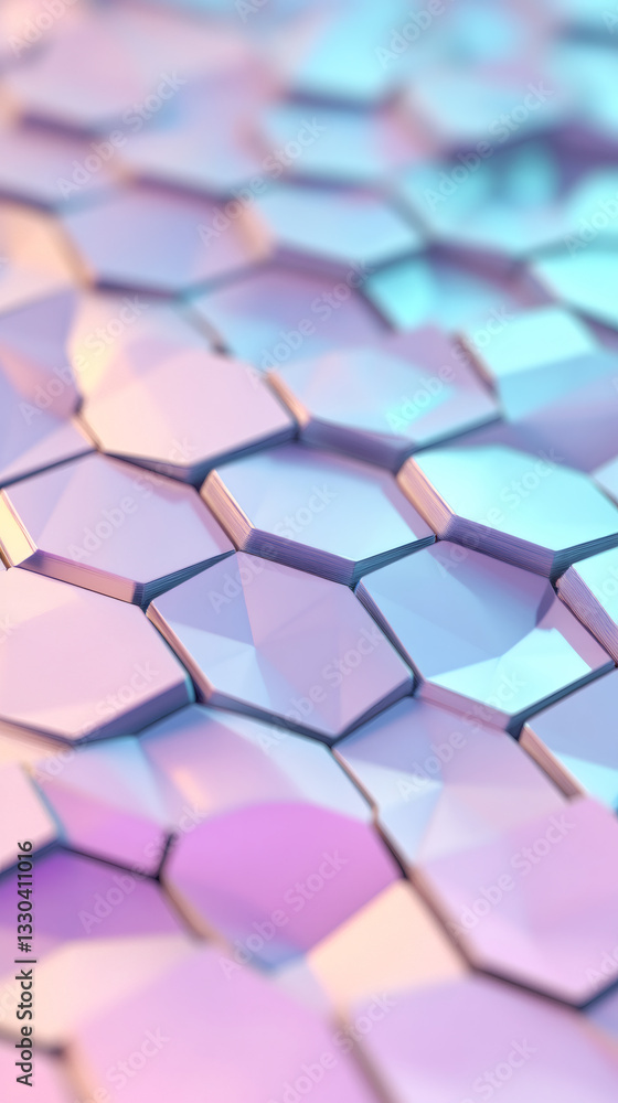Poster Iridescent hexagons form a futuristic surface with a gradient of colors, creating an abstract and modern background