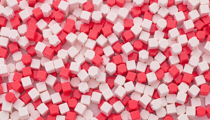 Colorful cube pattern with red and white shapes, abstract design