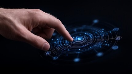 Wide-Angle View of Hand Interacting with Sprawling Holographic AI Network Across Digital Globe