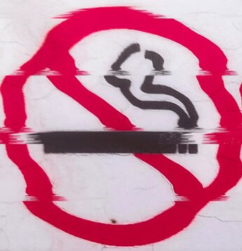 Distorted no smoking symbol with surreal red and black animation. Great for compliance training, substance abuse prevention, and public health awareness videos.