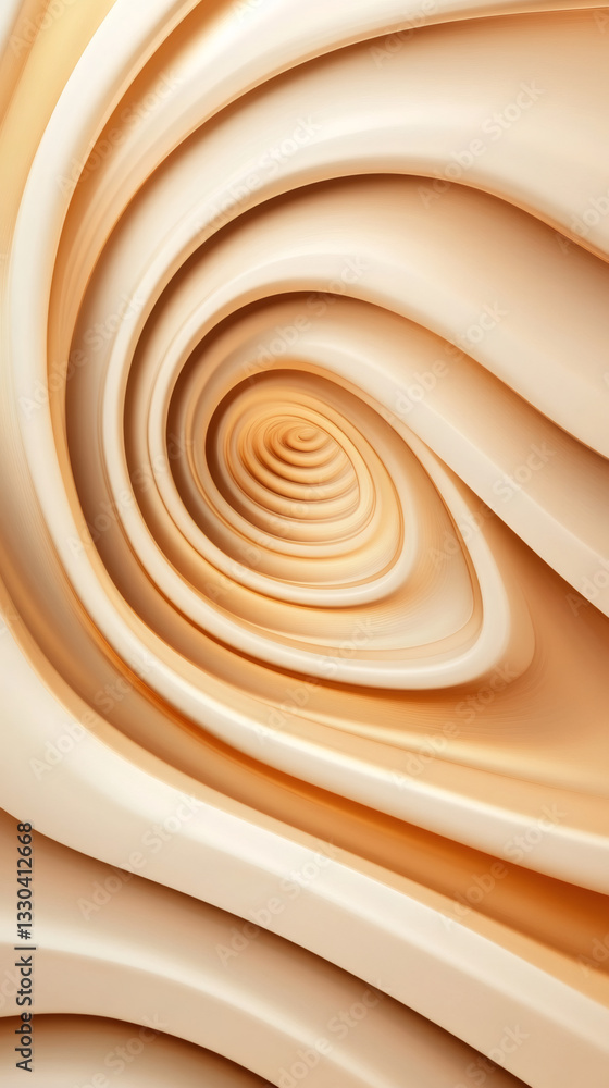 Poster sleek beige spiral curving dynamically, generating hypnotic visual rhythm with fluid, contemporary a