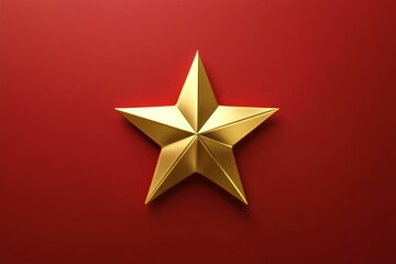 Fototapeta premium Shiny gold star on bold red background. AI generated