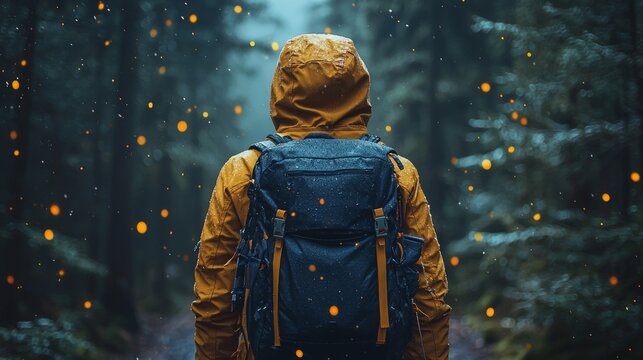 A person walking through a peaceful forest, disconnecting from technology