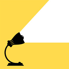 Table light lamp projecting spotlight on yellow background. Detailed black silhouette of electric lamp. Cinema background. Spotlight is glowing on wall. Template for banner, brochure, flyer, poster.