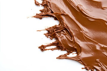 Fototapeta premium Chocolate spread texture on white background. AI generated