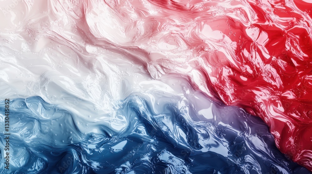 Poster vibrant swirling patterns blend shades of red, white, and blue, creating a dynamic texture that evok