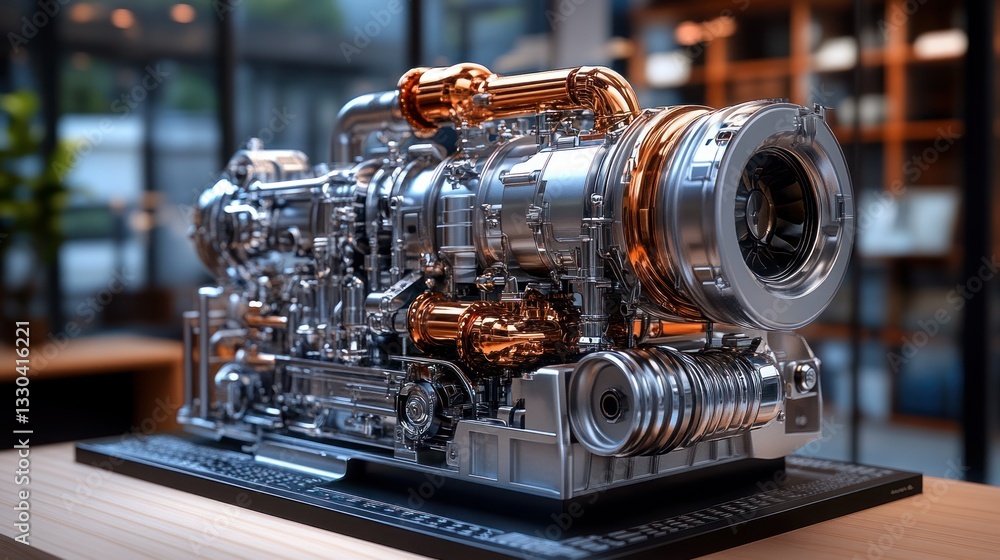 Poster detailed view of a powerful engine showcasing intricate components and engineering design