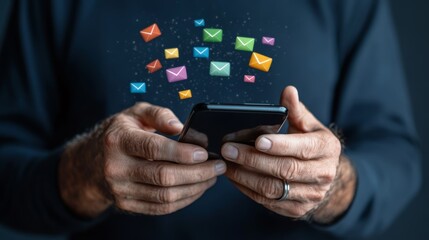 Senior Man Receiving Emails on Smartphone.
