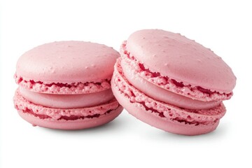 Few pink macarons on solid white background. AI image