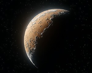 Desert Planet View in Space with Starry Sky